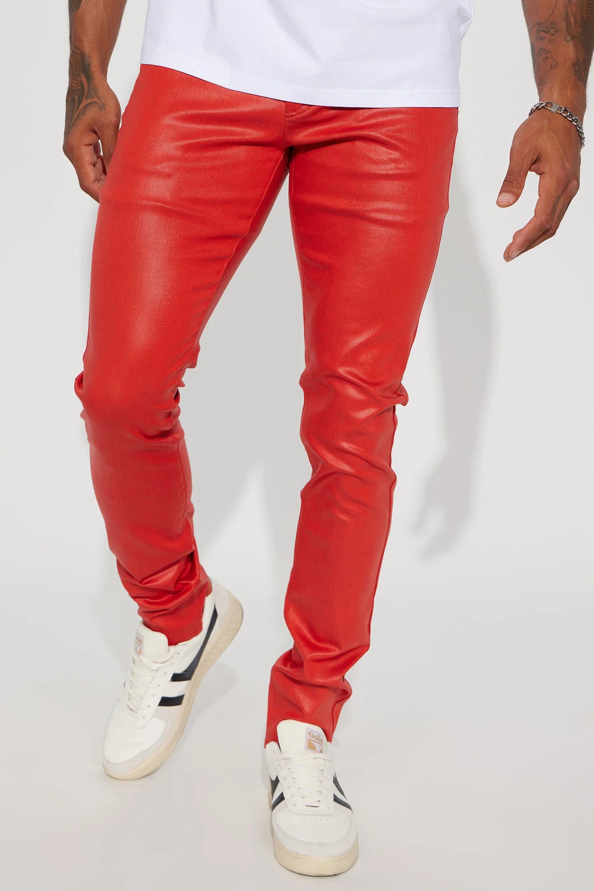 PU Stacked Jeans - Red - M5792D