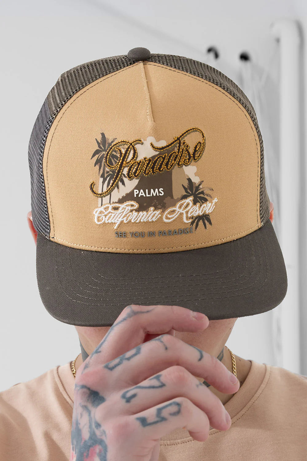 Paradise Palms Trucker Hat (Hunter Camo)