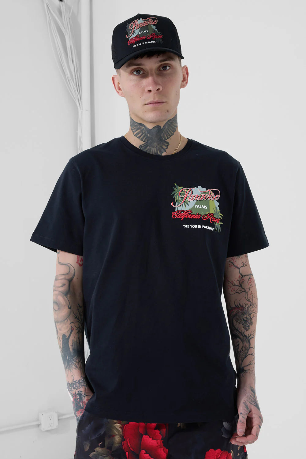 Paradise Palms T-shirt (Red Floral)