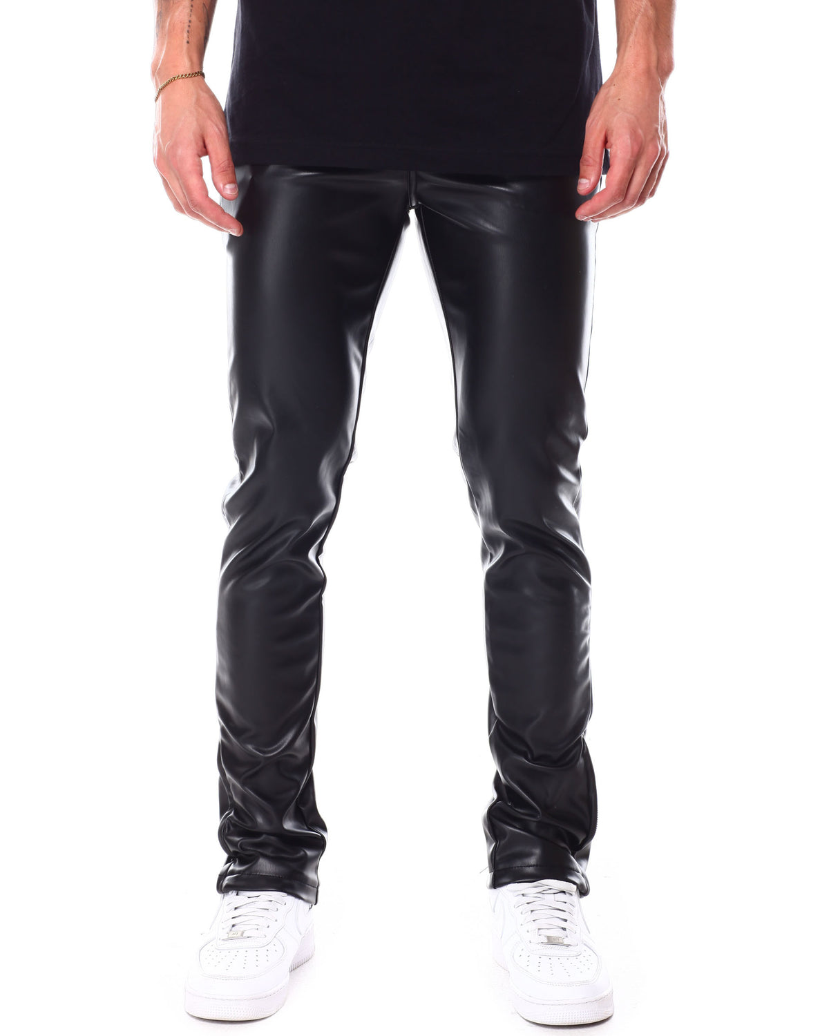 PU Leather Jeans Side-Zipper - Black - M5791D