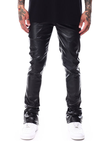 PU Stacked Jeans - Black - M5792D