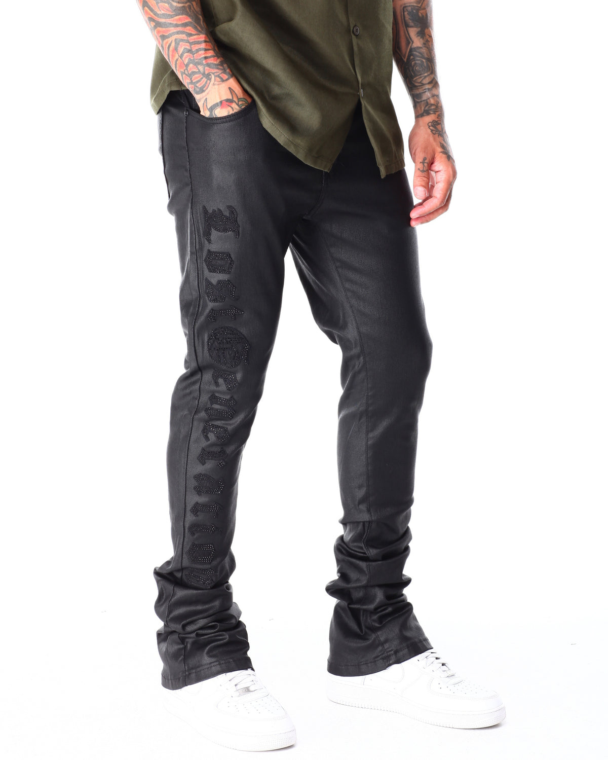 Waxed Lost Generation Stacked Jeans - Black - M5816T