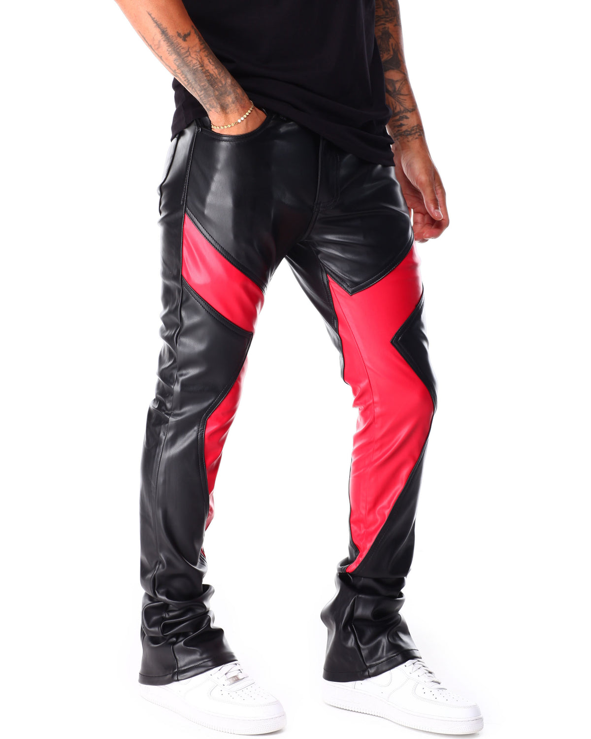 Stacked Colorblock Jeans - Black/Red