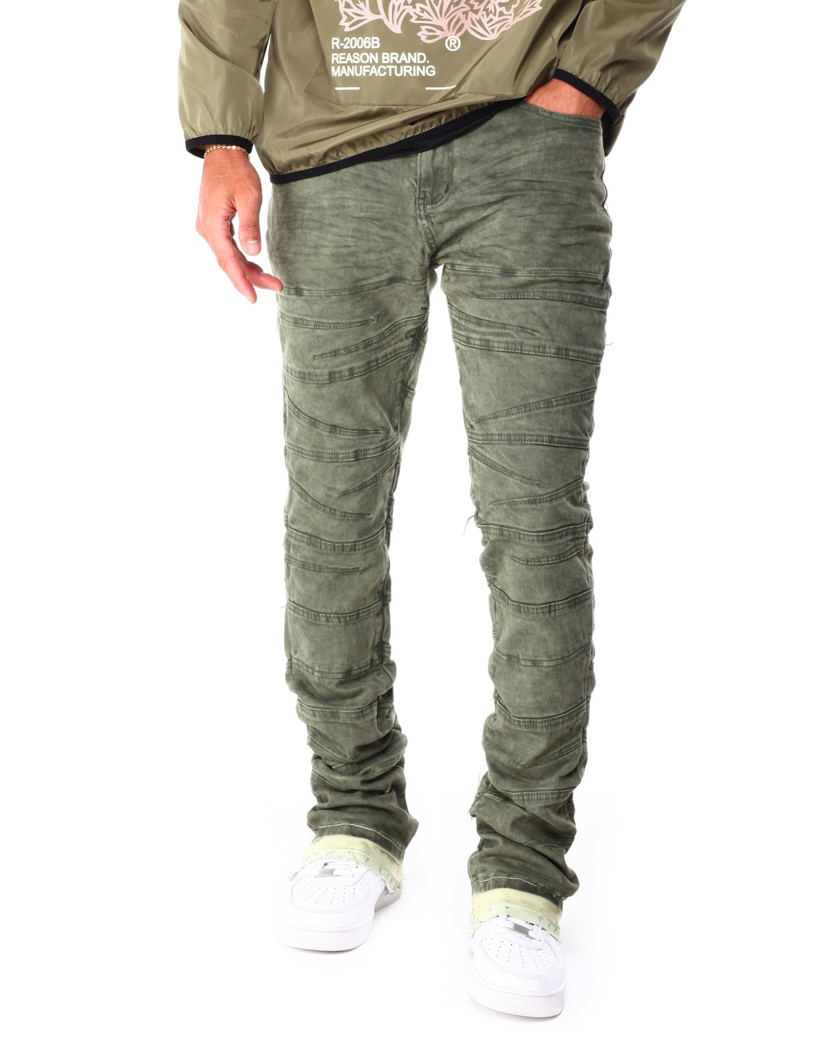 Garment Dyed Stacked Jean - Olive -  M5729TA