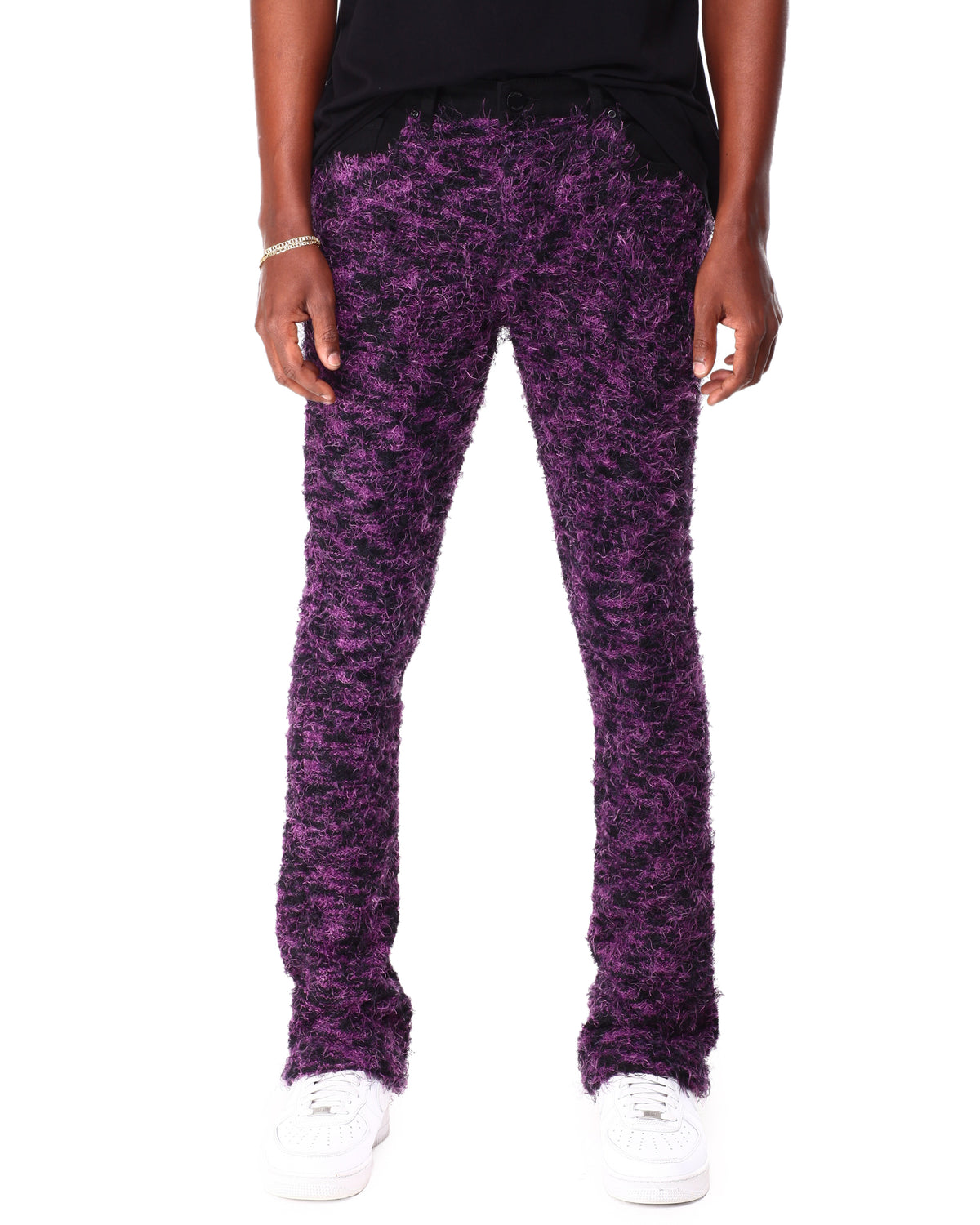 Stacked Knit Denim Pants - Black/Purple