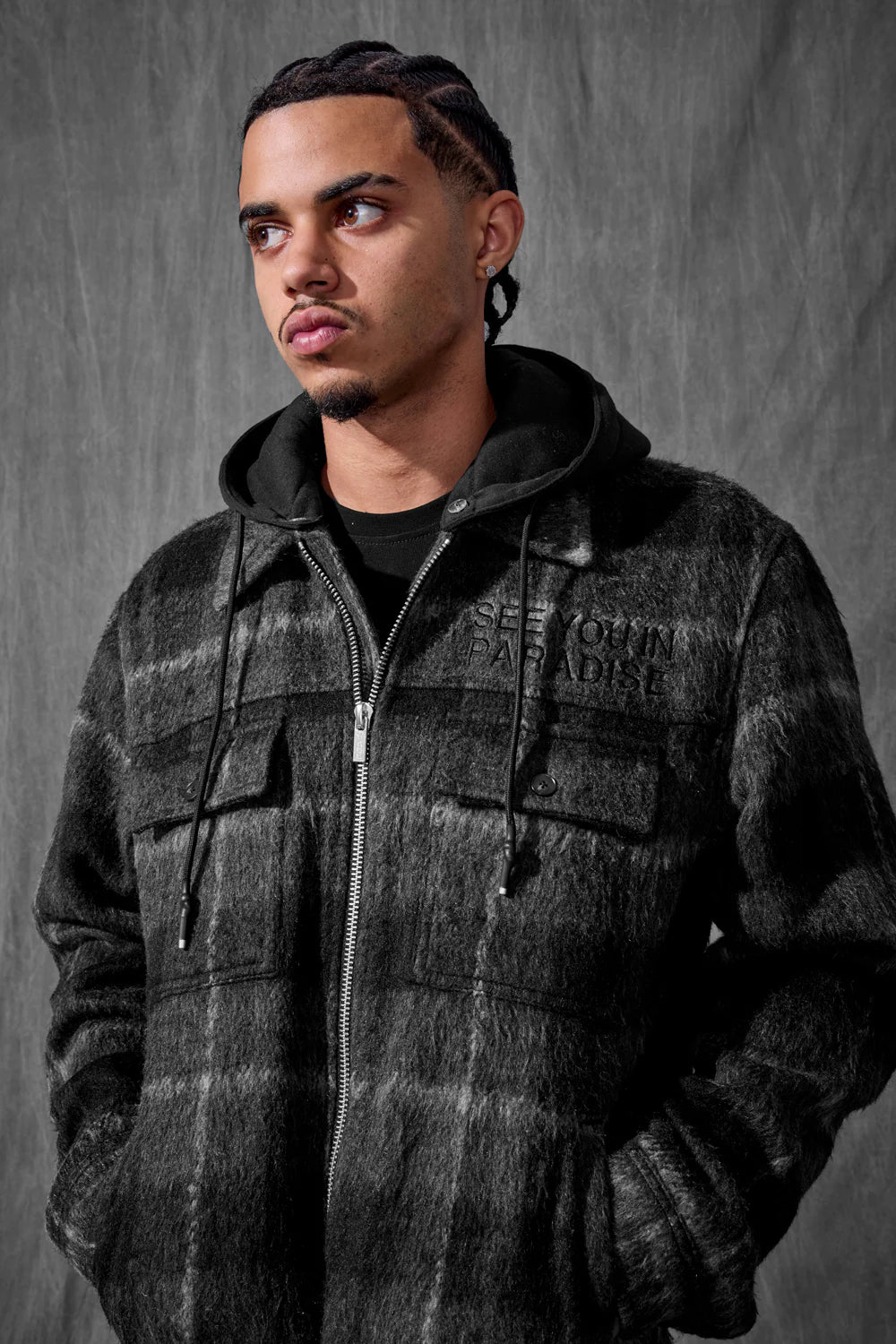 SYIP Hooded Flannel Shacket (Black Shadow)