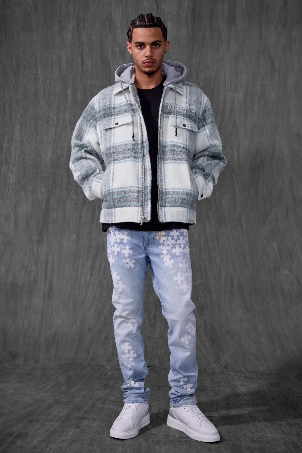 SYIP Hooded Flannel Shacket (Light Blue)