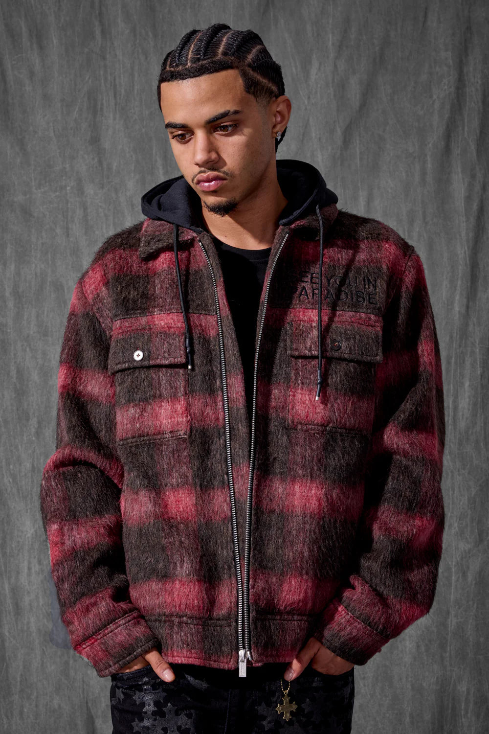 SYIP Hooded Flannel Shacket (Red)