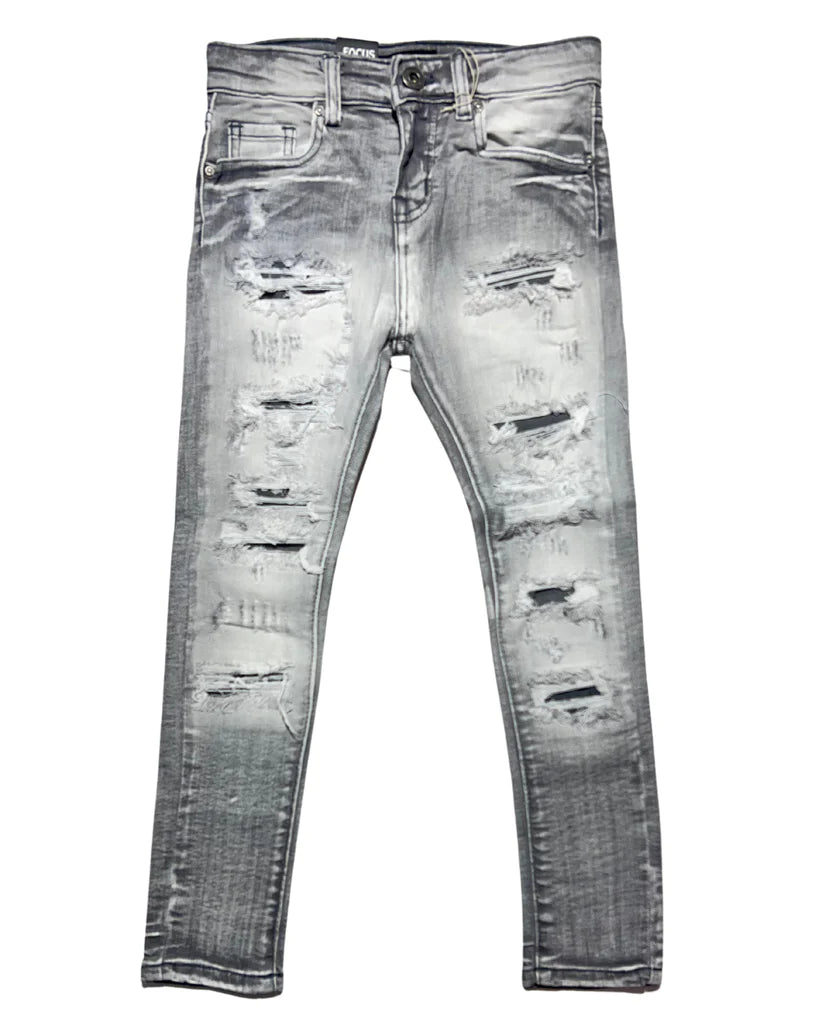 Kids Ripped Slim Fit Jeans - Grey Wash