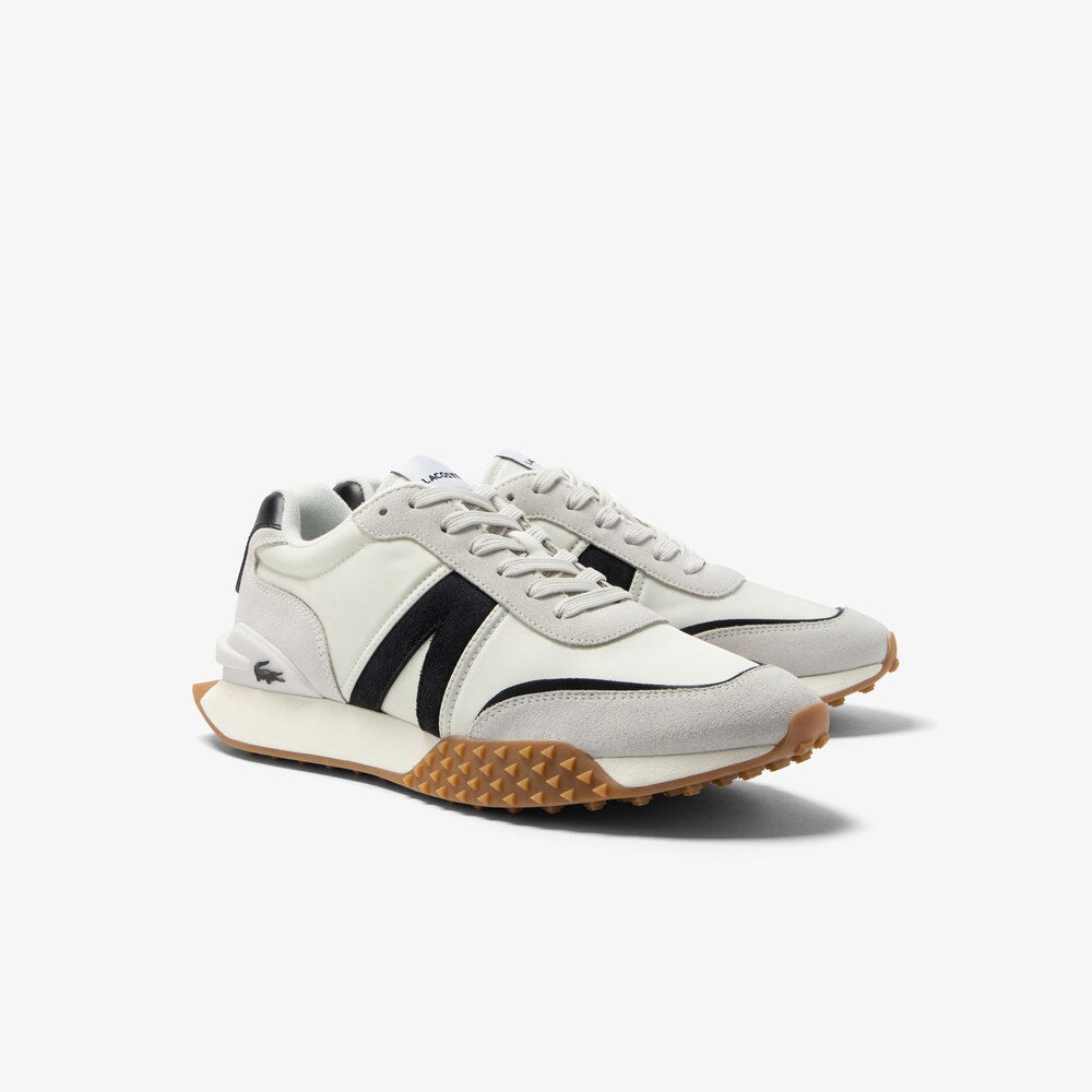 Men's Lacoste L-Spin Deluxe Leather and Textile Sneakers-White/Black