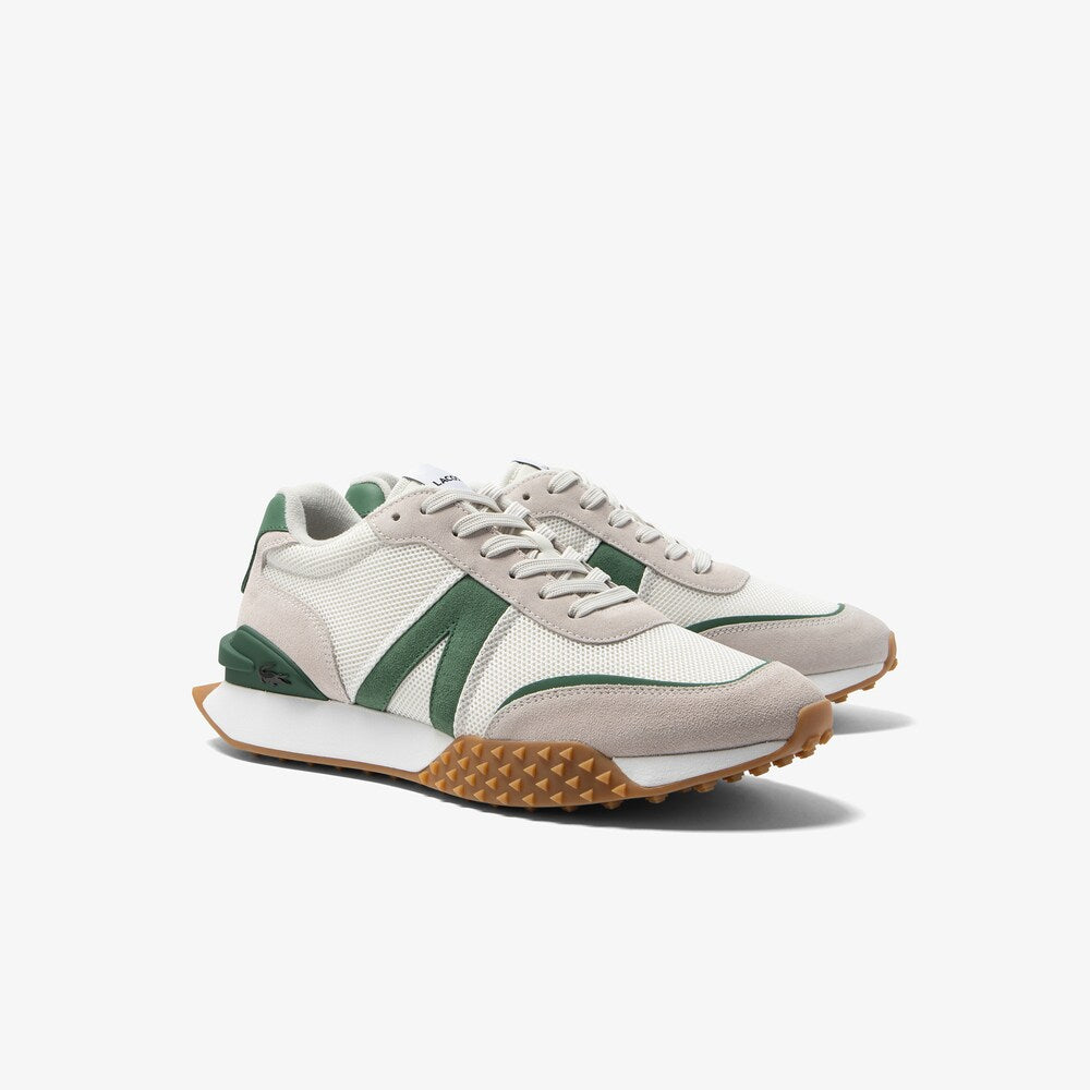 Men's Lacoste L-Spin Deluxe Leather and Textile Color Block Sneakers-White/Green