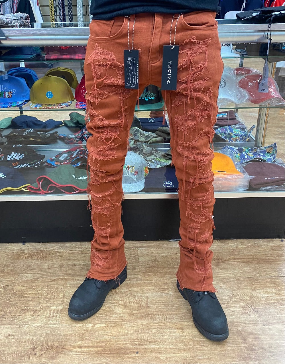 Waimea-Frayed Bottom Stacked Jean-Rust
