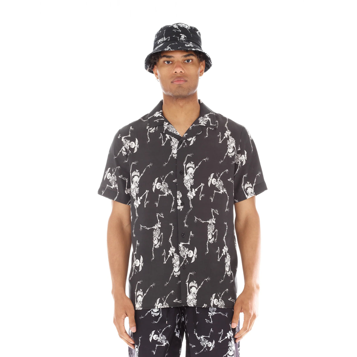 Yakuza Short Sleeve Woven "Dancing Skeleton" In Black