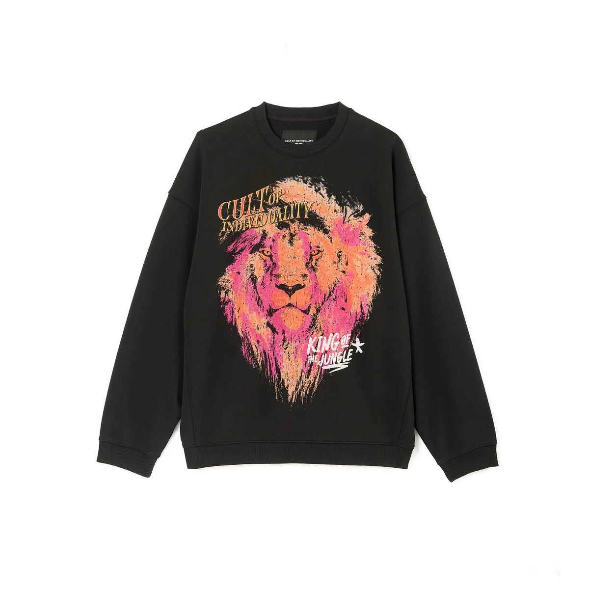 Cult Crew Neck Fleece Sweater "King Of The Jungle" in Pirate Black - 624B10-FC80A