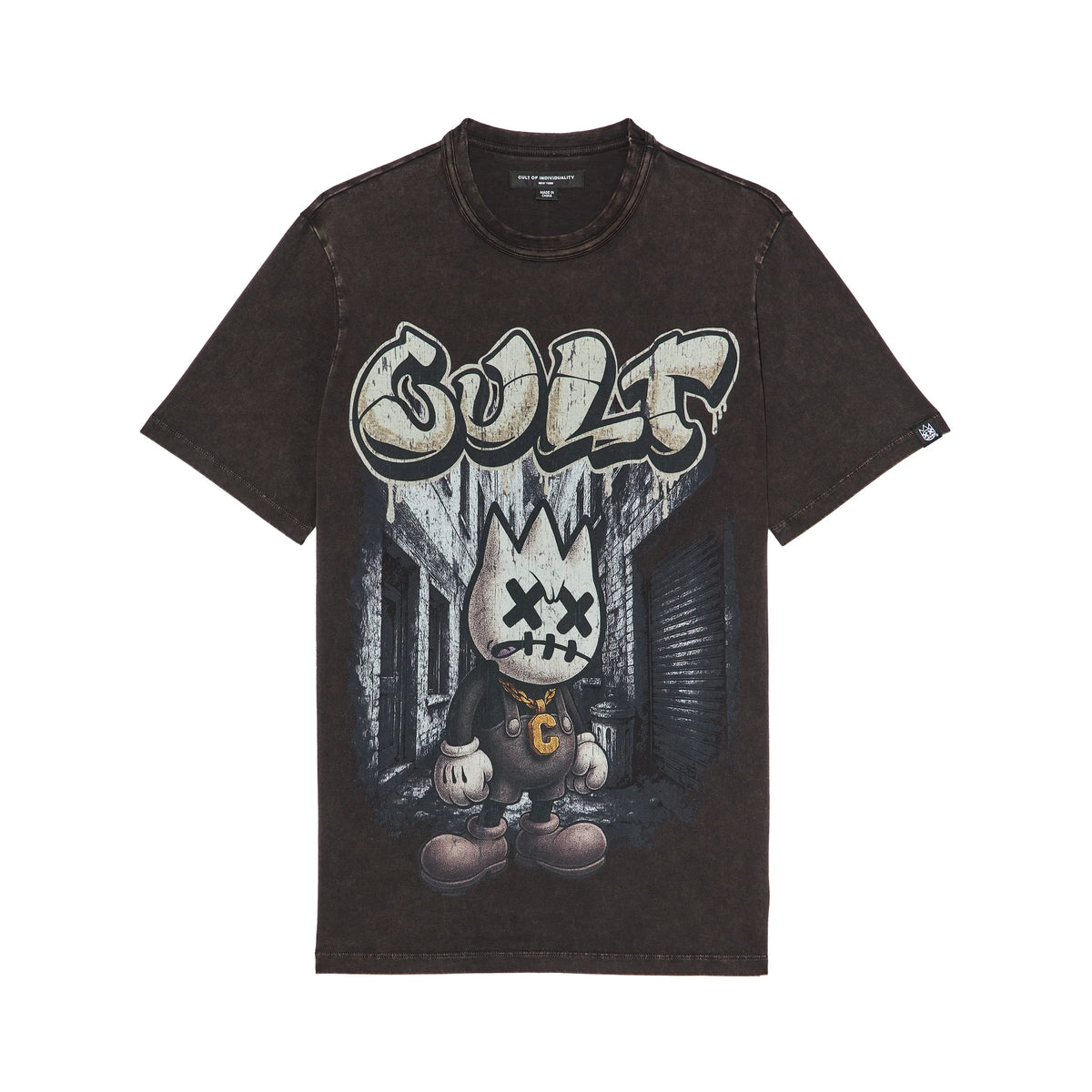 Short Sleeve Crew Neck Tee "Money Is The Motive" in Vintage Charcoal