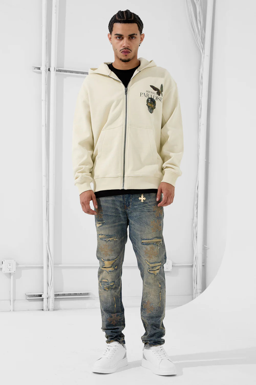 Butterfly Effect Zip Up Hoodie (Cream)