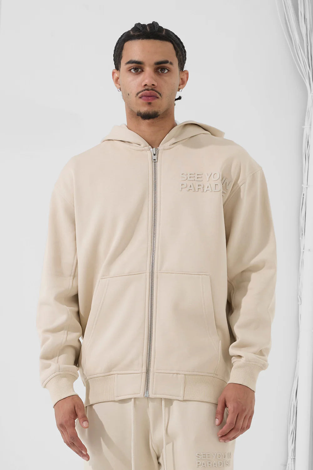 SYIP Tonal Zip Up Hoodie (Taupe Cream)