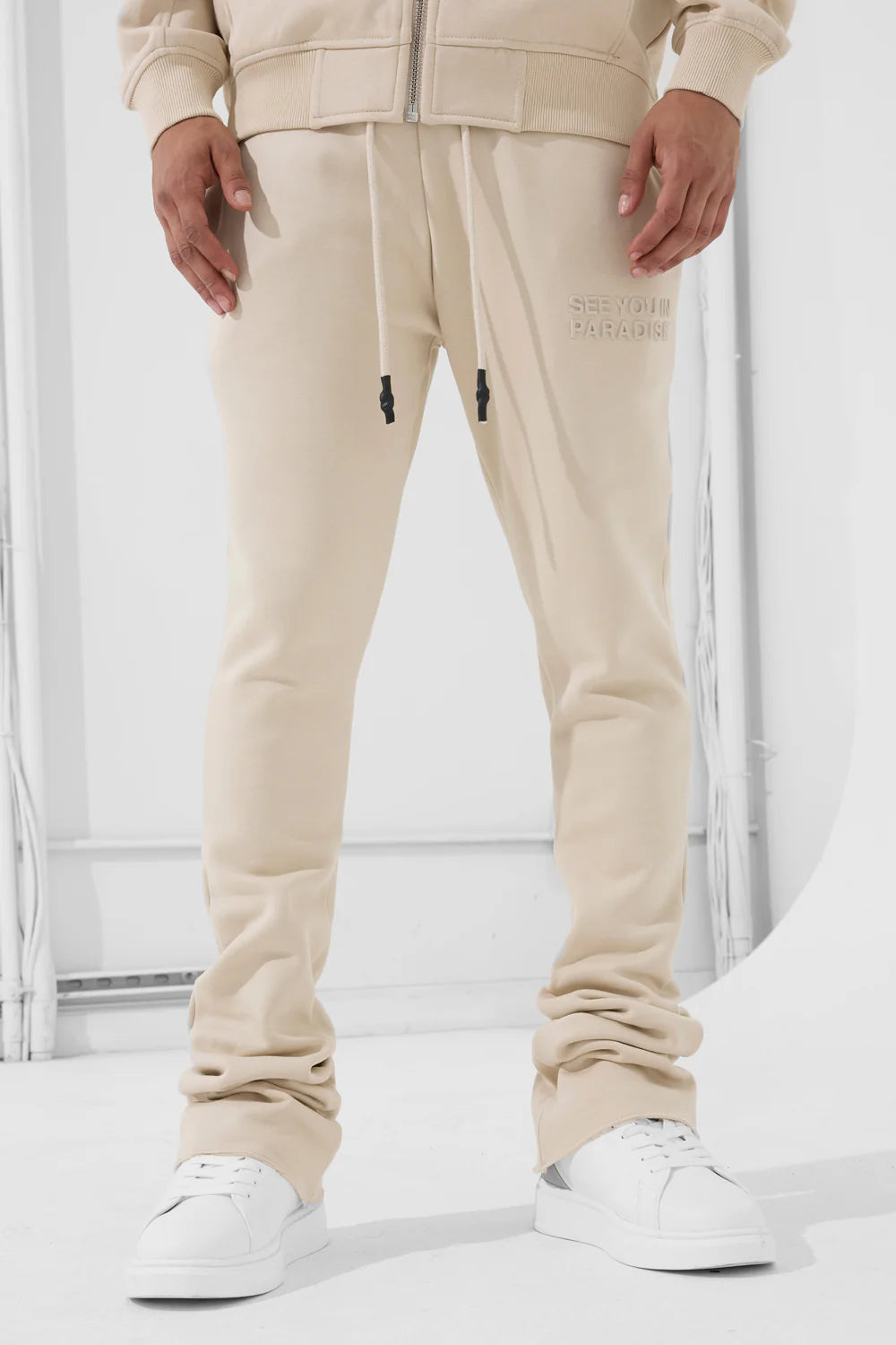 SYIP Tonal Stacked Sweatpants (Taupe Cream)