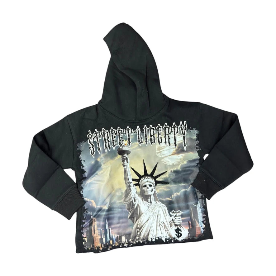 Street Liberty Crop Hoodie (Black)
