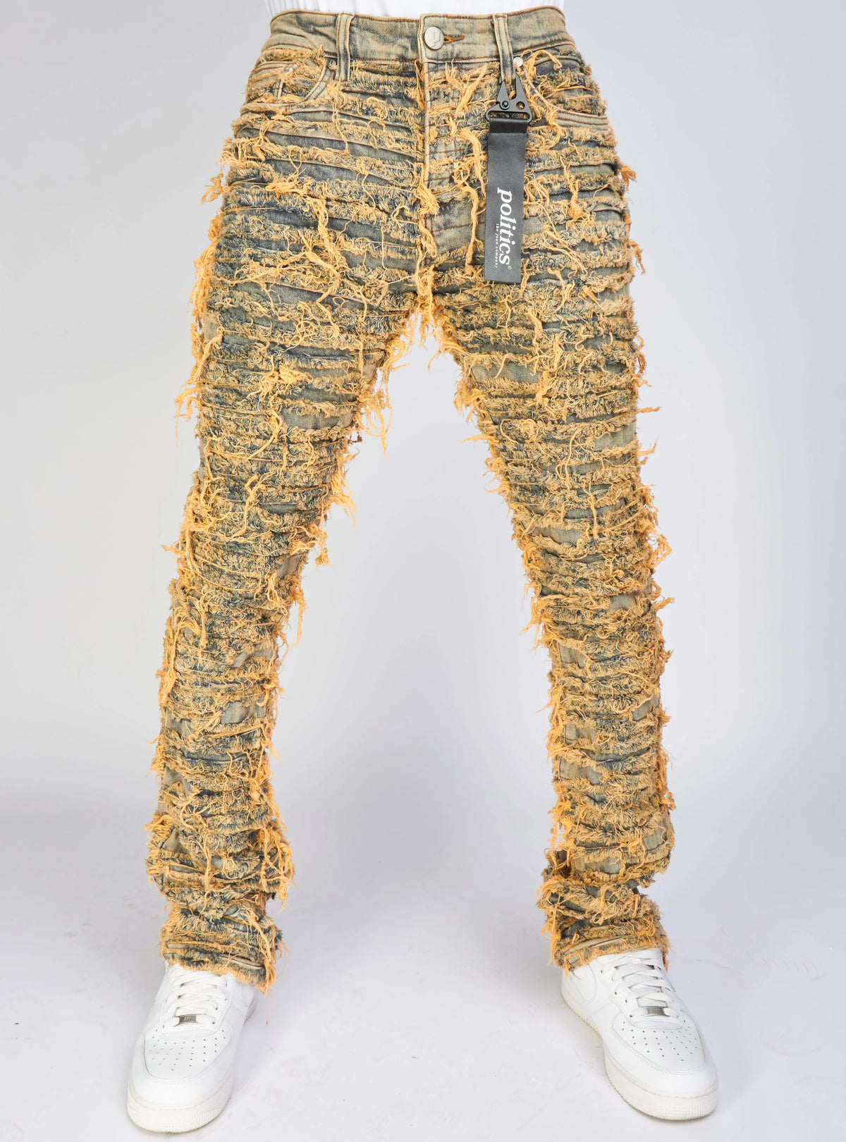 Thrashed Distressed Debris Stacked Flare Jeans - Dark Vintage