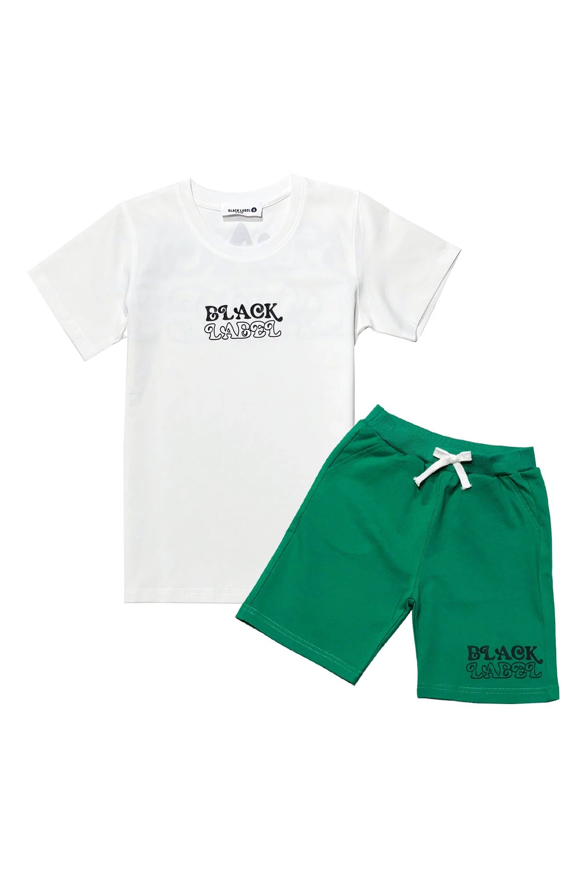 Kids Black Label Groovy T-Shirt and Cotton Shorts Set (White/Green)