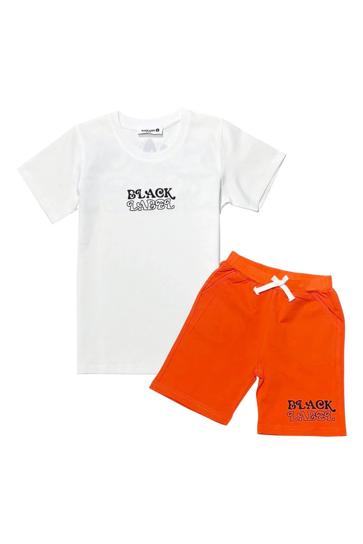 Kids Black Label Groovy T-Shirt and Cotton Shorts Set (White/Orange)