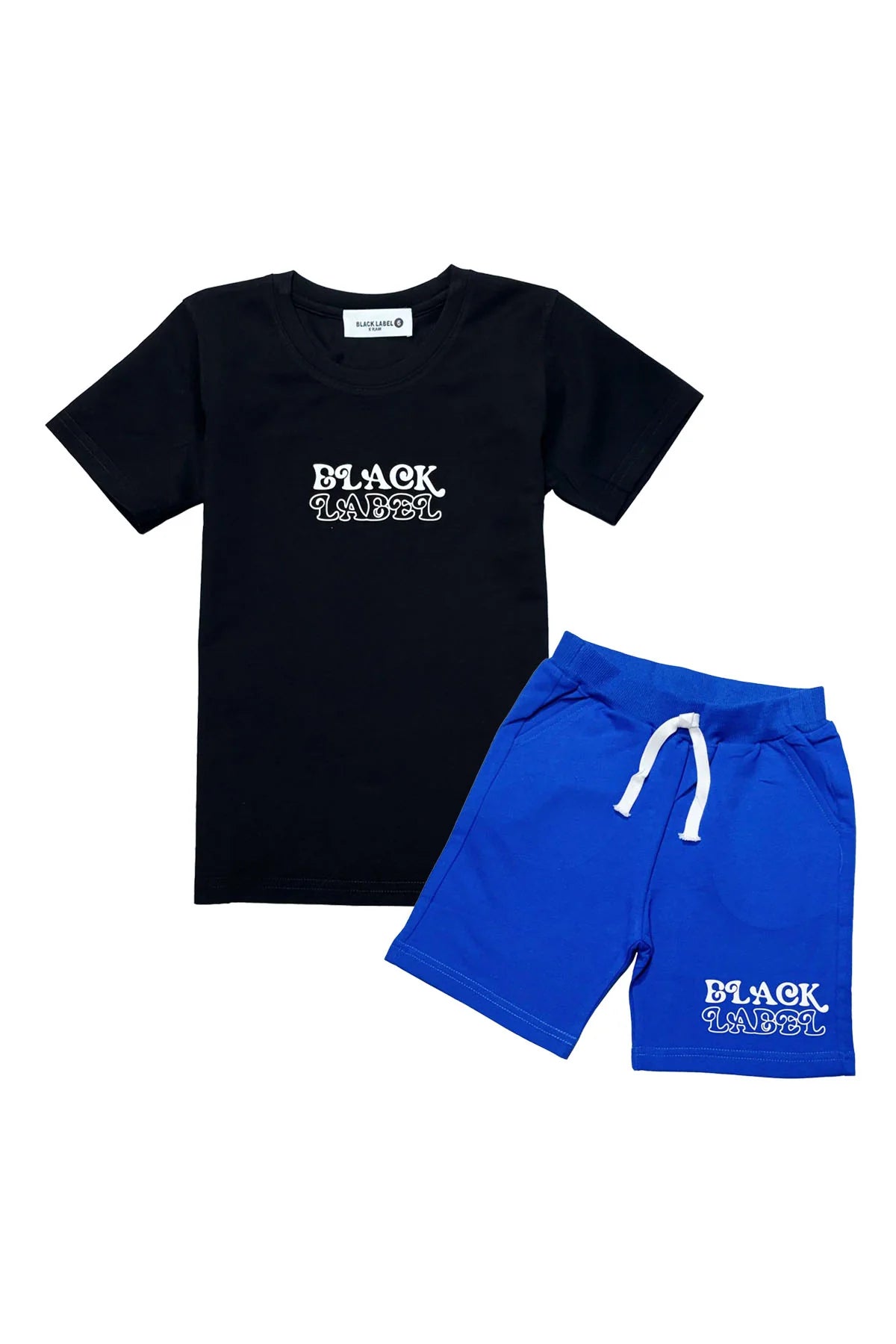 Kids Black Label Groovy T-Shirt and Cotton Shorts Set (Black/Royal)
