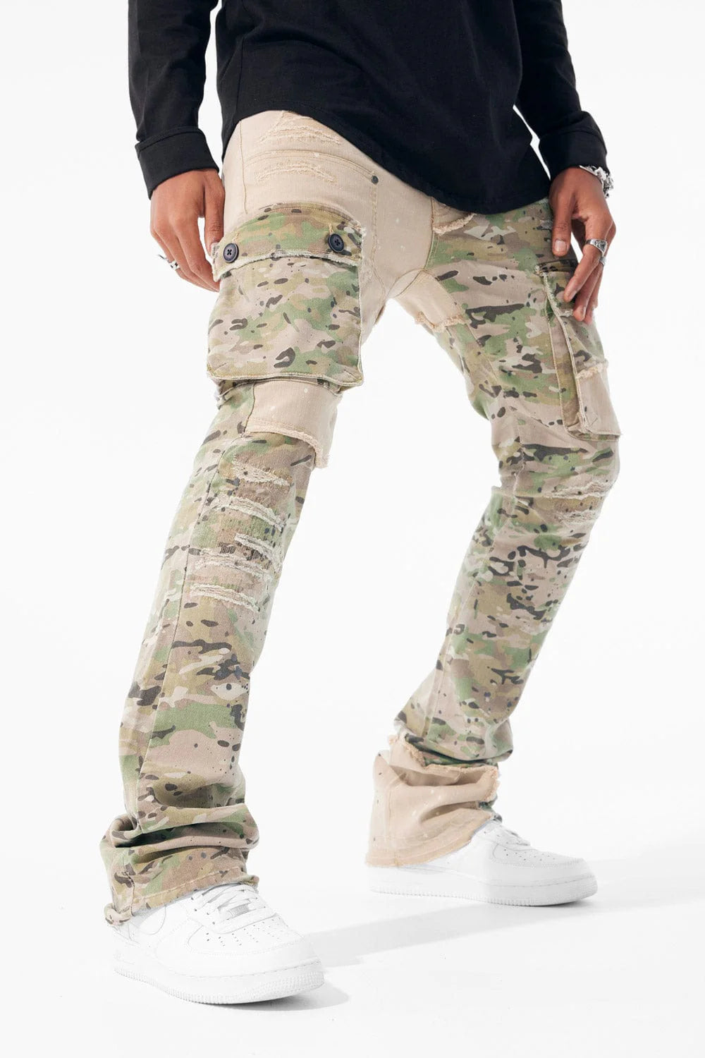 Ross Stacked - Platoon Cargo Denim Jeans - Camo 2.0
