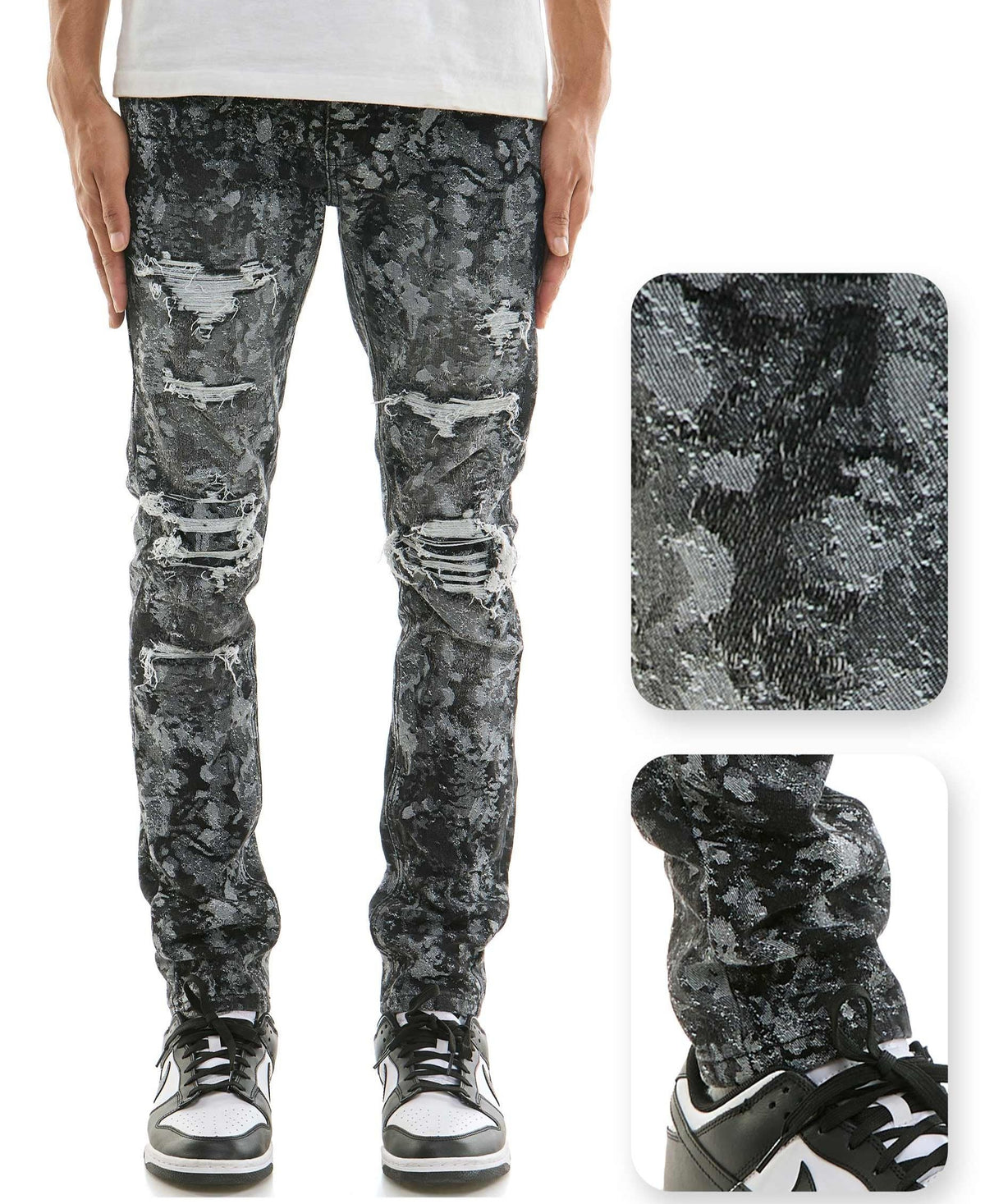 Lasered Distressed Pants (Black)