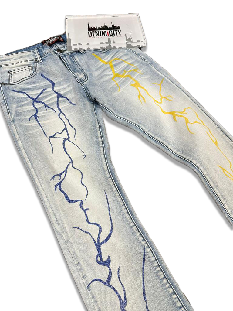 Lighting Strike Skinny Jeans - Royal Blue/Yellow