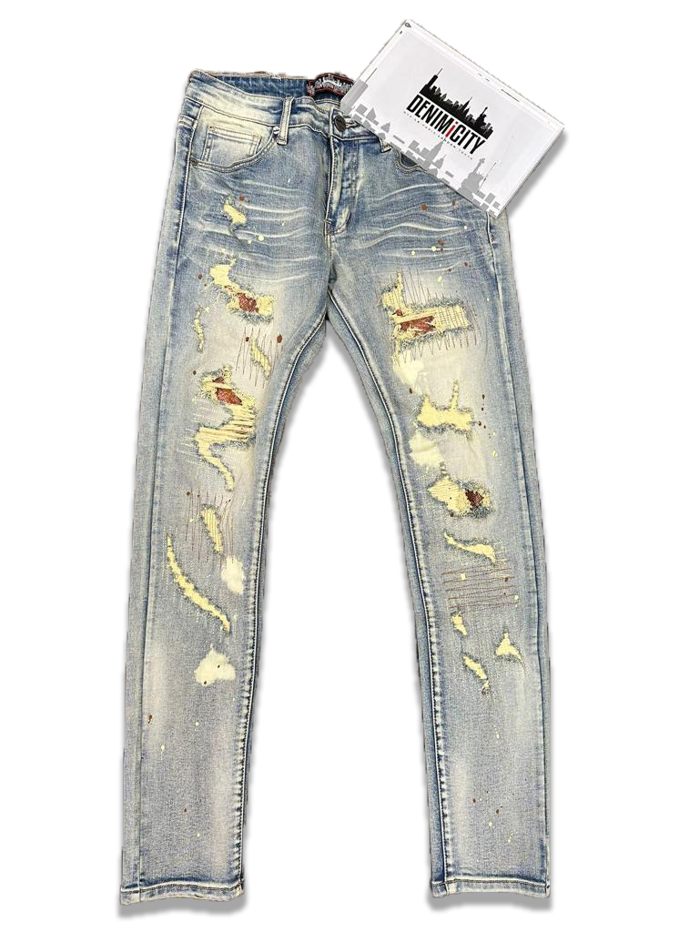 Snaked Patched Jeans - Bleached Vintage