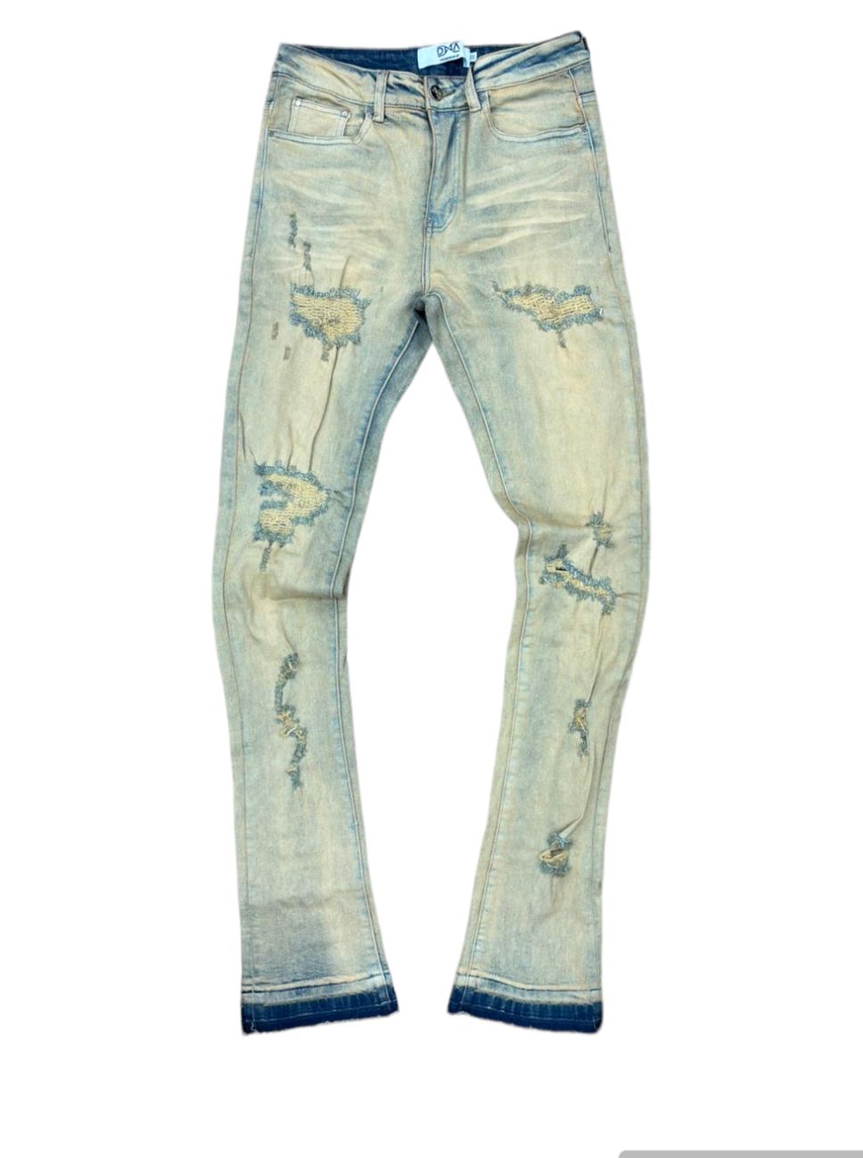 DNA Worldwide Denim Distressed Jeans - Beige/Burgundy