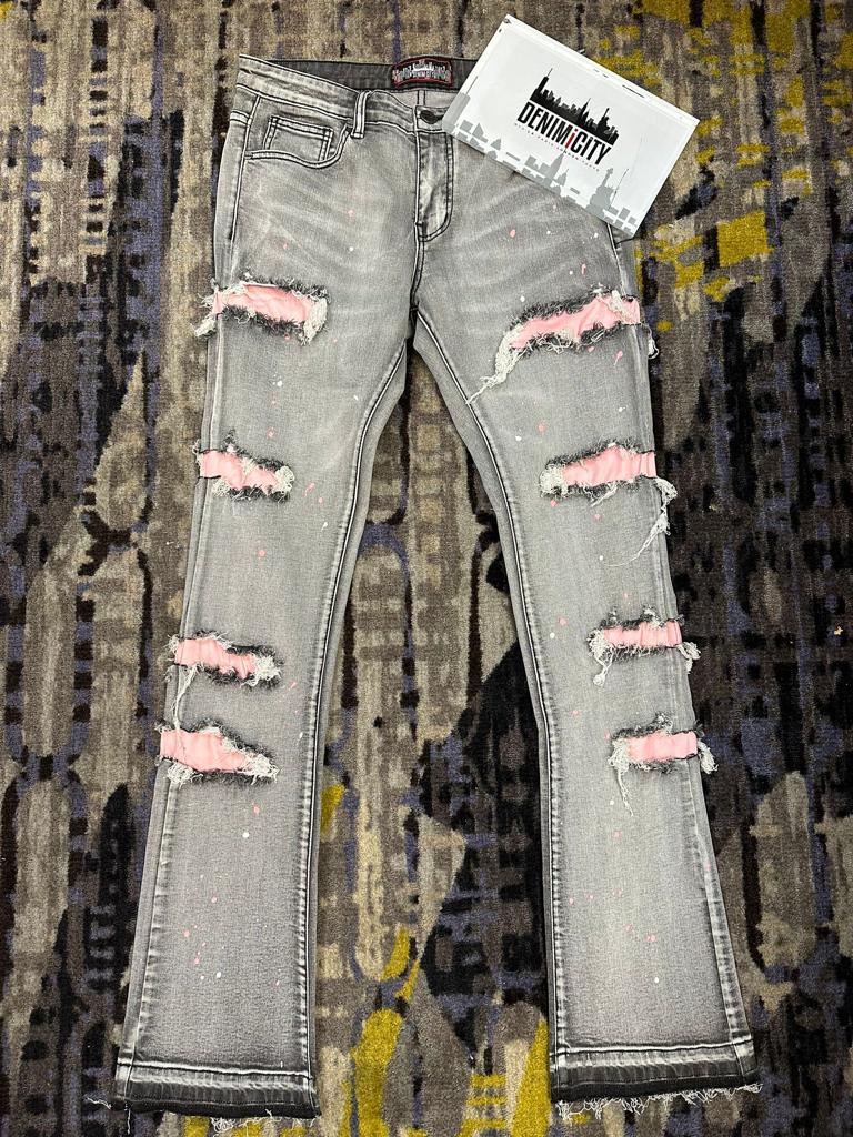 Zombie Pink Ripped Light Grey Wash Denim Jeans