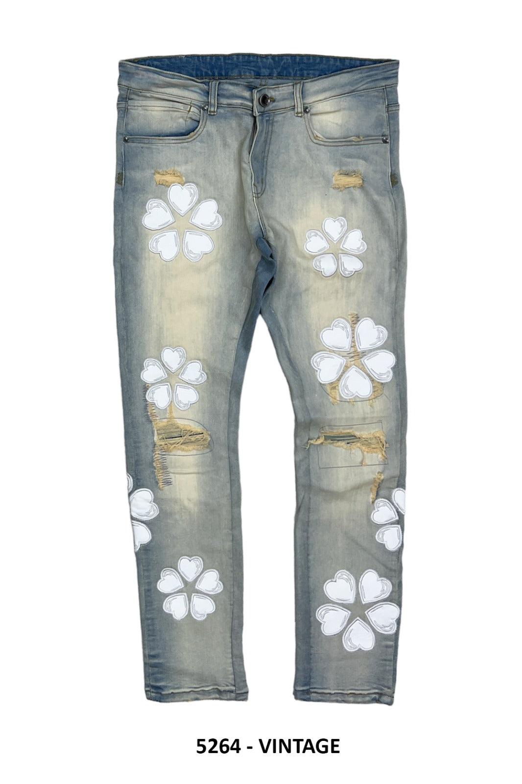Flower Petal Stacked Denim Jeans - Vintage