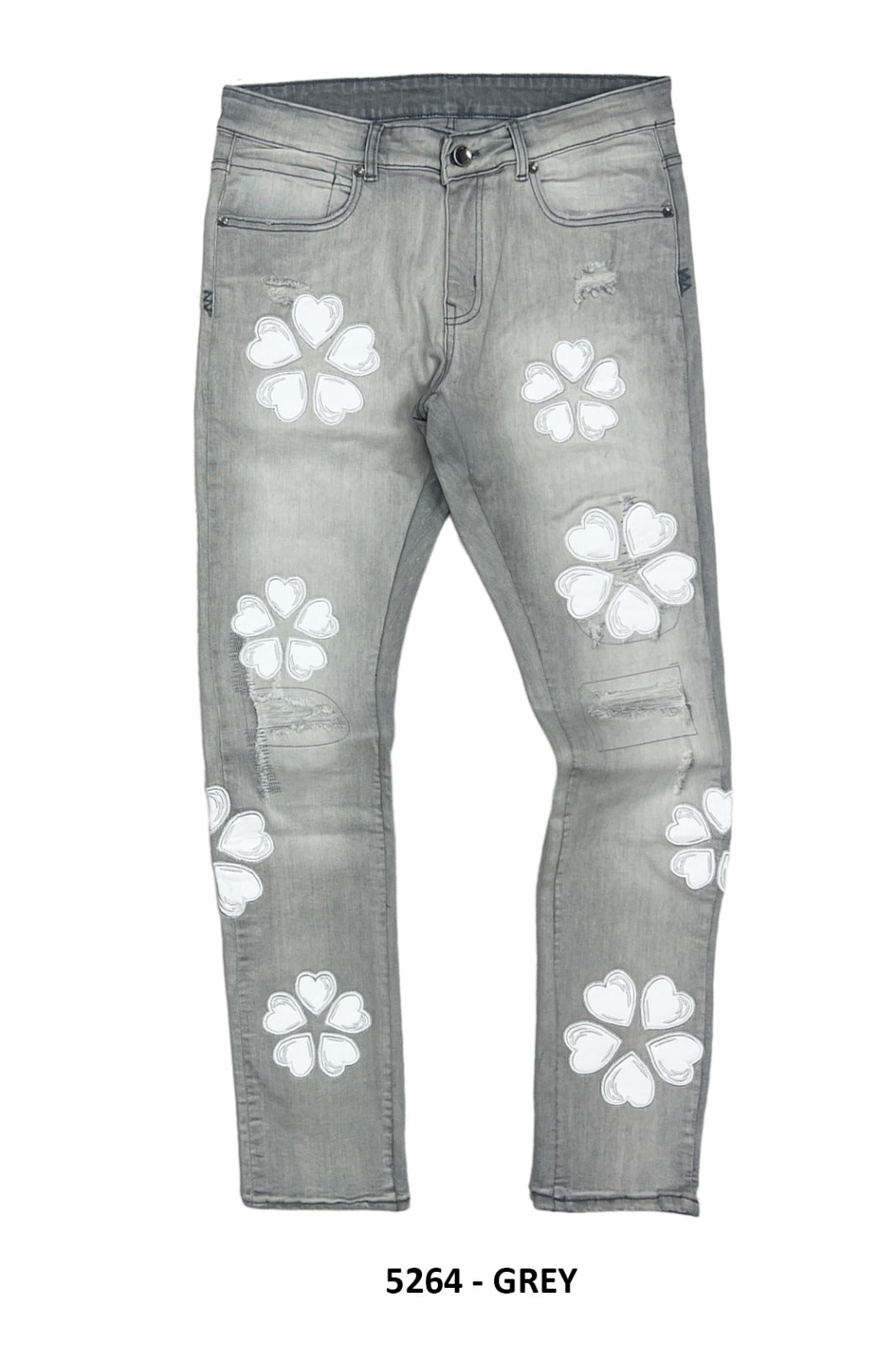 Flower Petal Stacked Denim Jeans - Grey