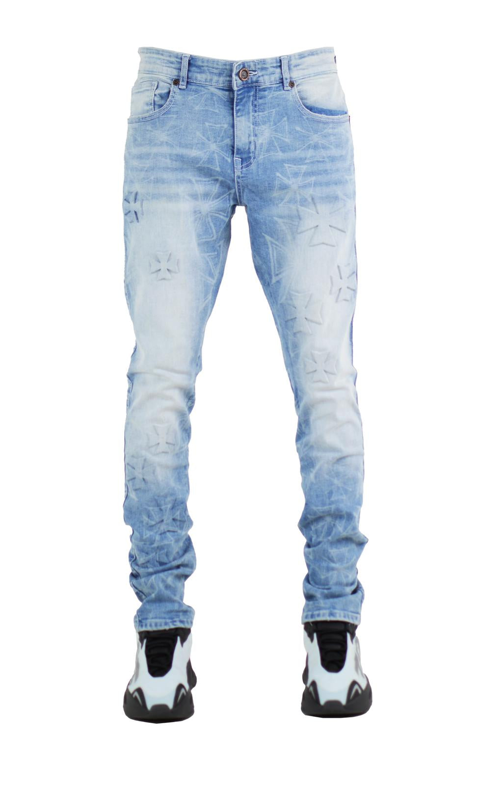 Embossed Slim Denim (Ice Blue)
