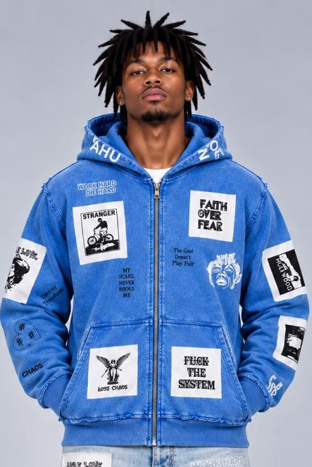 Graphic Patch Dyed Hood (Blue)