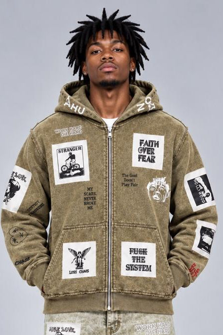 Graphic Patch Dyed Hood (Khaki)