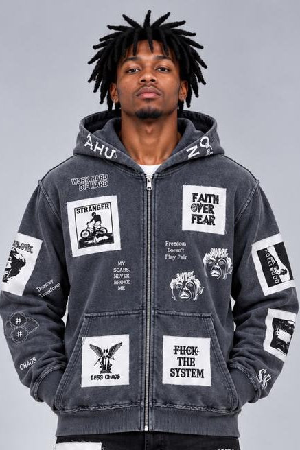 Graphic Patch Dyed Hood (Grey)