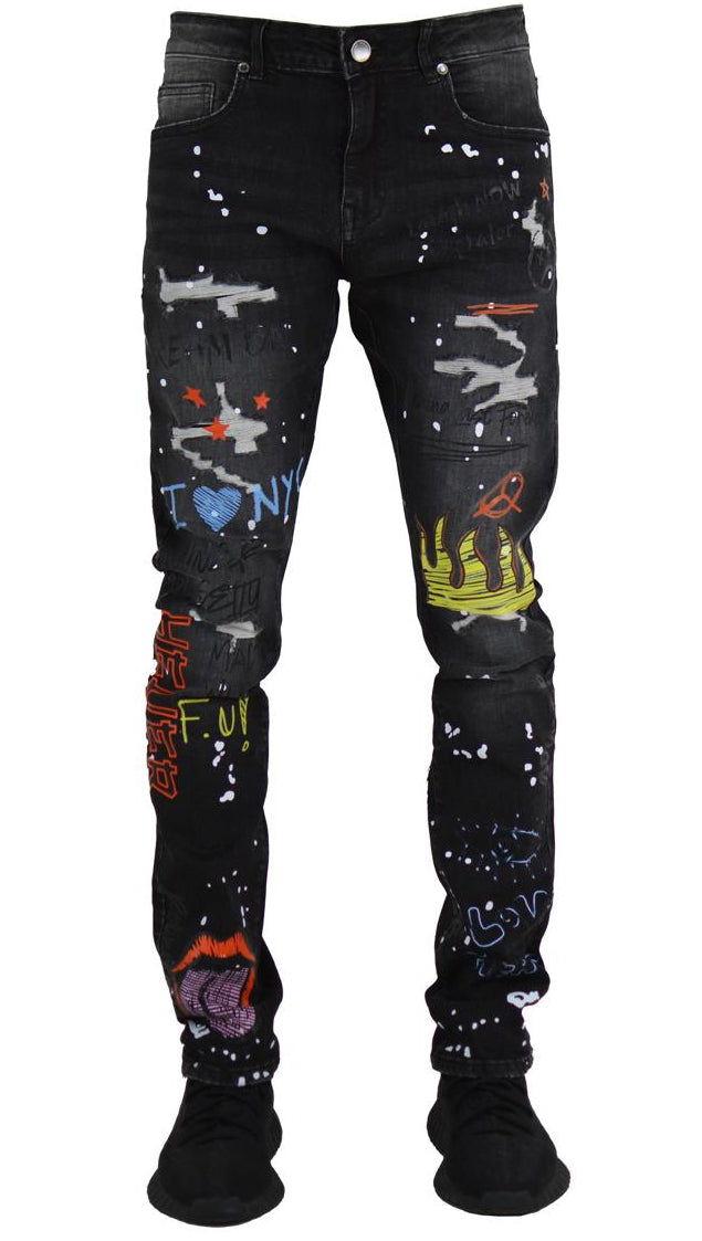 All Over Doodle Denim (Black Wash)