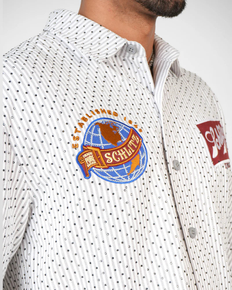 Schlitz Heritage Stripe Mechanic Shirt – Todays Man Store Schlitz Heritage Stripe Mechanic Shirt – Todays Man Store