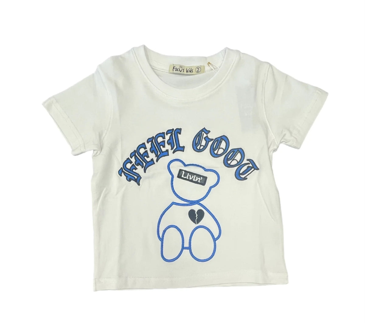 Kids 'Feel Good' T-Shirt - White/Light Blue