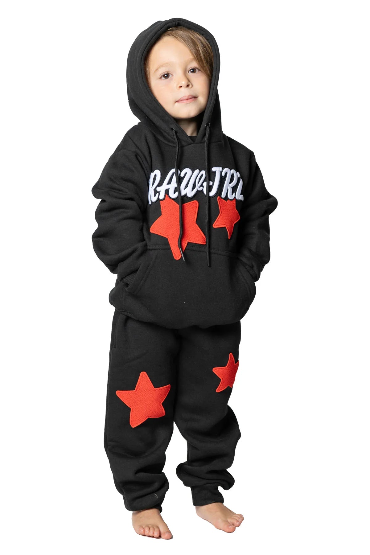 Kids RAW-JRZ Embroidery Hoodie And Jogger Set - Black/Red