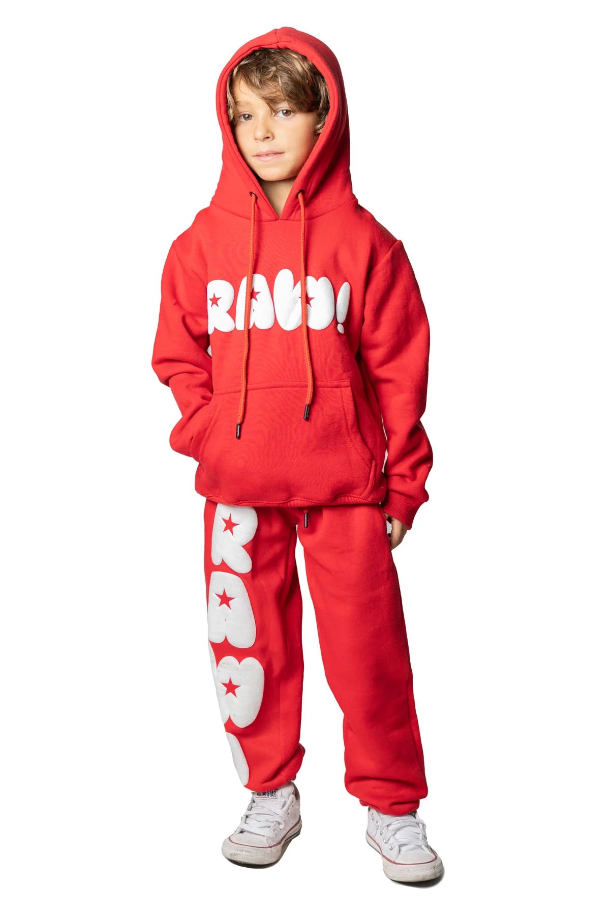 Kids RAW Star Puff Hoodie And Jogger Set - Red/White