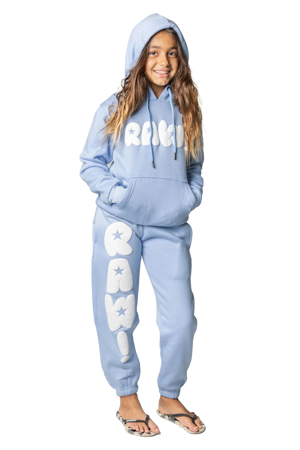 Kids RAW Star Puff Hoodie And Jogger Set - Sky Blue/White
