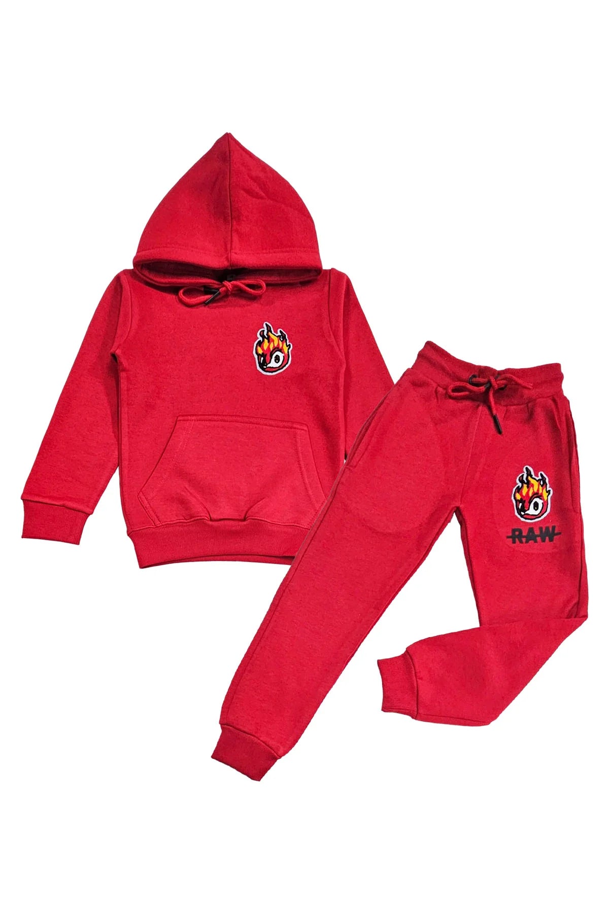 Kids Black Flame Silicone Chenille Set - Red