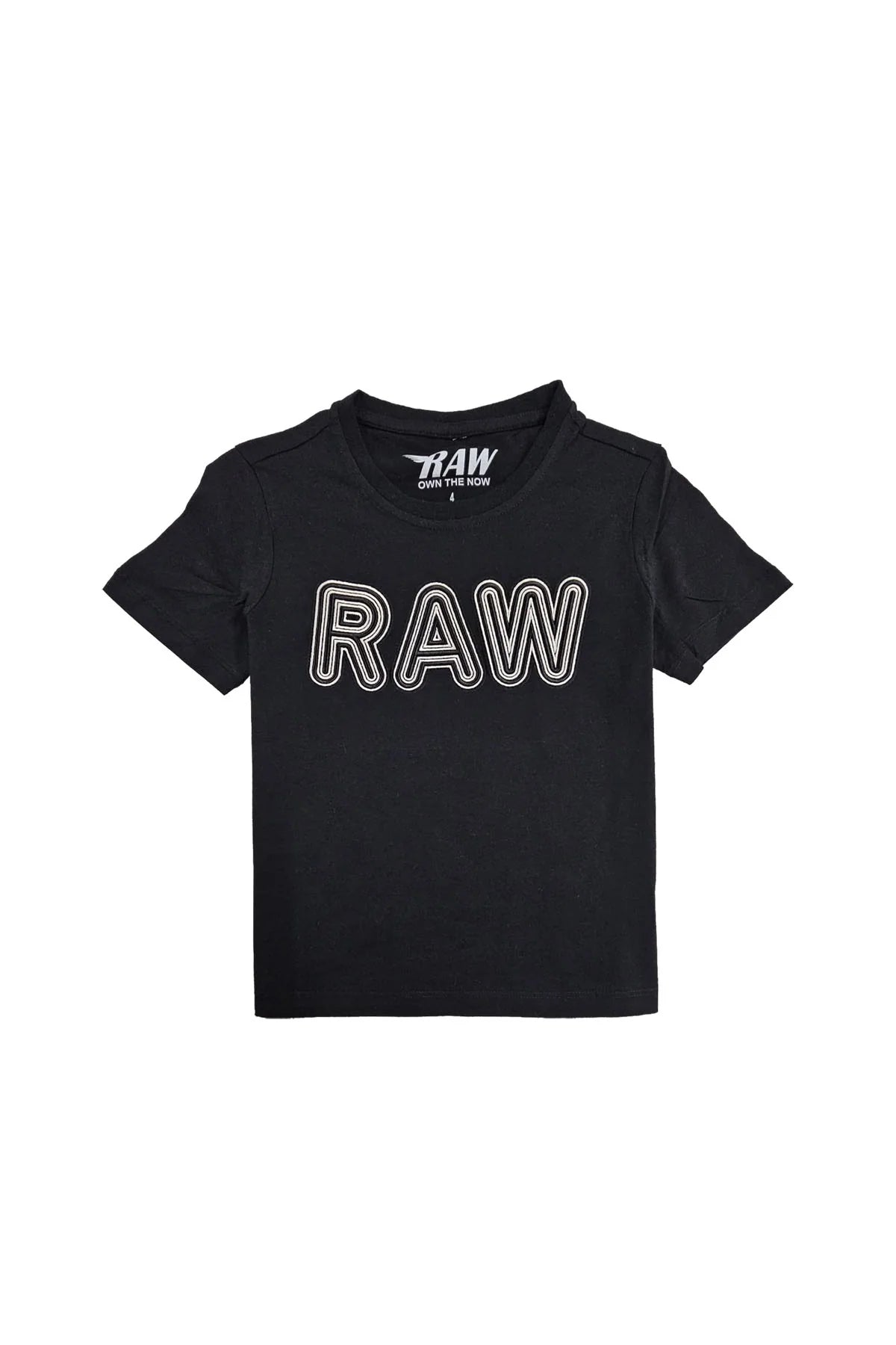Kids "Raw" Embroidery T-Shirt - Black/White