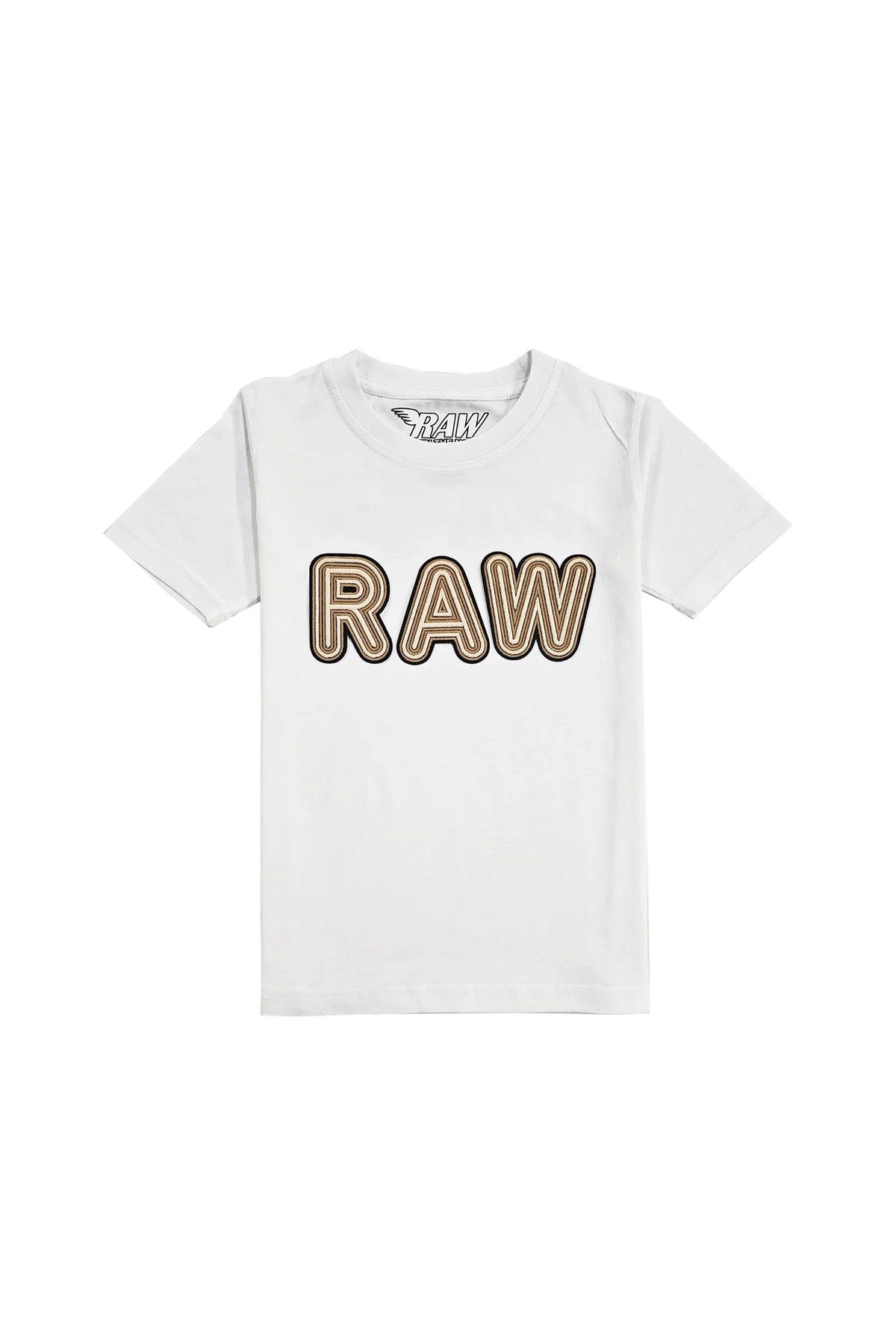 Kids "Raw" Embroidery T-Shirt - White/Brown/Cream