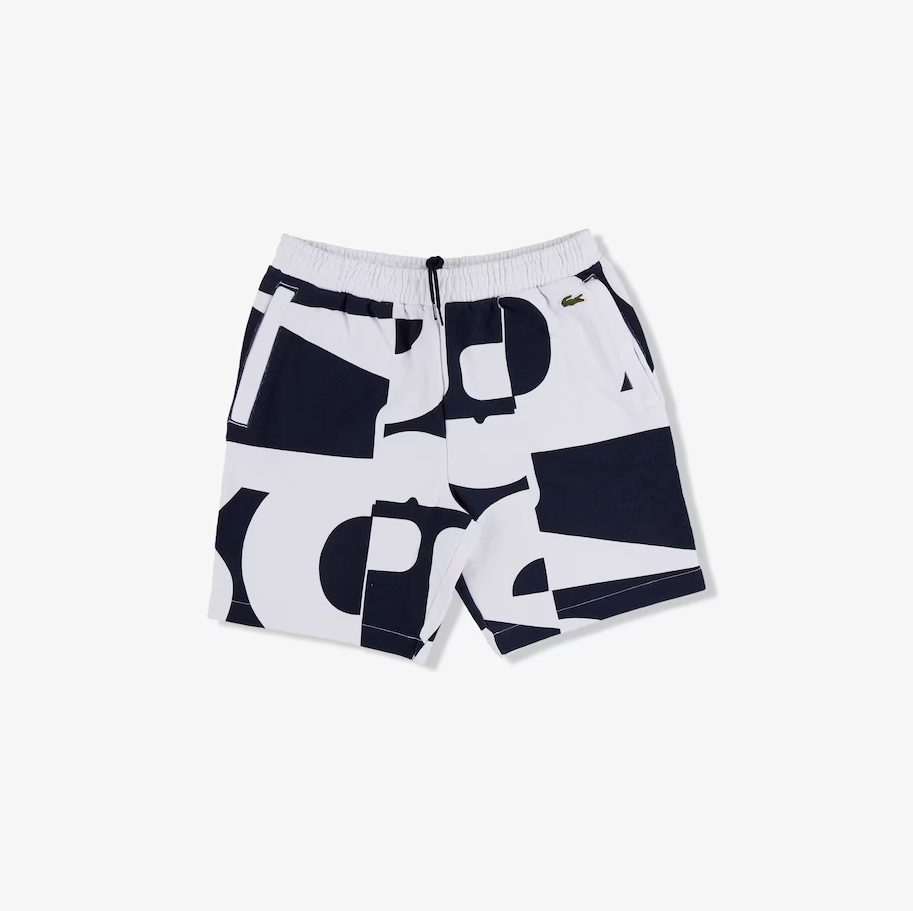 Lacoste - Heritage Graphic Print Cotton Shorts - Navy Blue/White