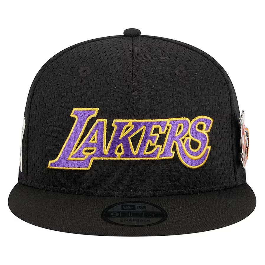 Los Angeles Lakers Black Post-Up Pin Mesh 9FIFTY Snapback Hat
